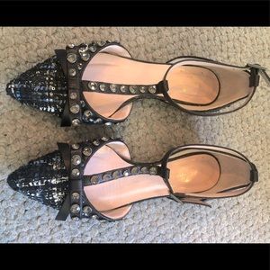 Kate Spade tweed sparkly t-strap flat with bow